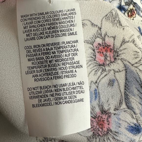 Primark Floral Blouse Womens Top Size US 14 Button Up Cuff Sleeve White - Picture 7 of 8